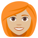 Woman: Medium-Light Skin Tone, Red Hair, Emoji One style