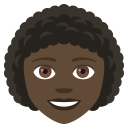 Woman: Dark Skin Tone, Curly Hair, Emoji One style