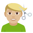 Man Getting Haircut Emoji with Medium-Light Skin Tone, Emoji One style