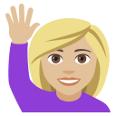 Woman Raising Hand Emoji with Medium-Light Skin Tone, Emoji One style