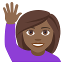 Woman Raising Hand Emoji with Medium-Dark Skin Tone, Emoji One style