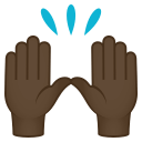 Raising Hands Emoji with Dark Skin Tone, Emoji One style