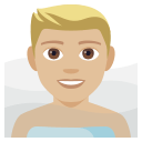Man in Steamy Room Emoji with Medium-Light Skin Tone, Emoji One style