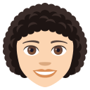 Woman: Light Skin Tone, Curly Hair, Emoji One style