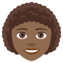 Woman: Medium-Dark Skin Tone, Curly Hair, Emoji One style