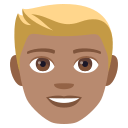 Man: Medium Skin Tone, Blond Hair, Emoji One style