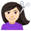 Woman Getting Haircut Emoji with Light Skin Tone, Emoji One style