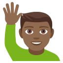 Man Raising Hand Emoji with Medium-Dark Skin Tone, Emoji One style