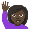 Woman Raising Hand Emoji with Dark Skin Tone, Emoji One style