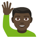 Man Raising Hand Emoji with Dark Skin Tone, Emoji One style