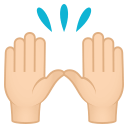 Raising Hands Emoji with Light Skin Tone, Emoji One style