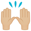 Raising Hands Emoji with Medium-Light Skin Tone, Emoji One style
