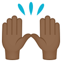 Raising Hands Emoji with Medium-Dark Skin Tone, Emoji One style