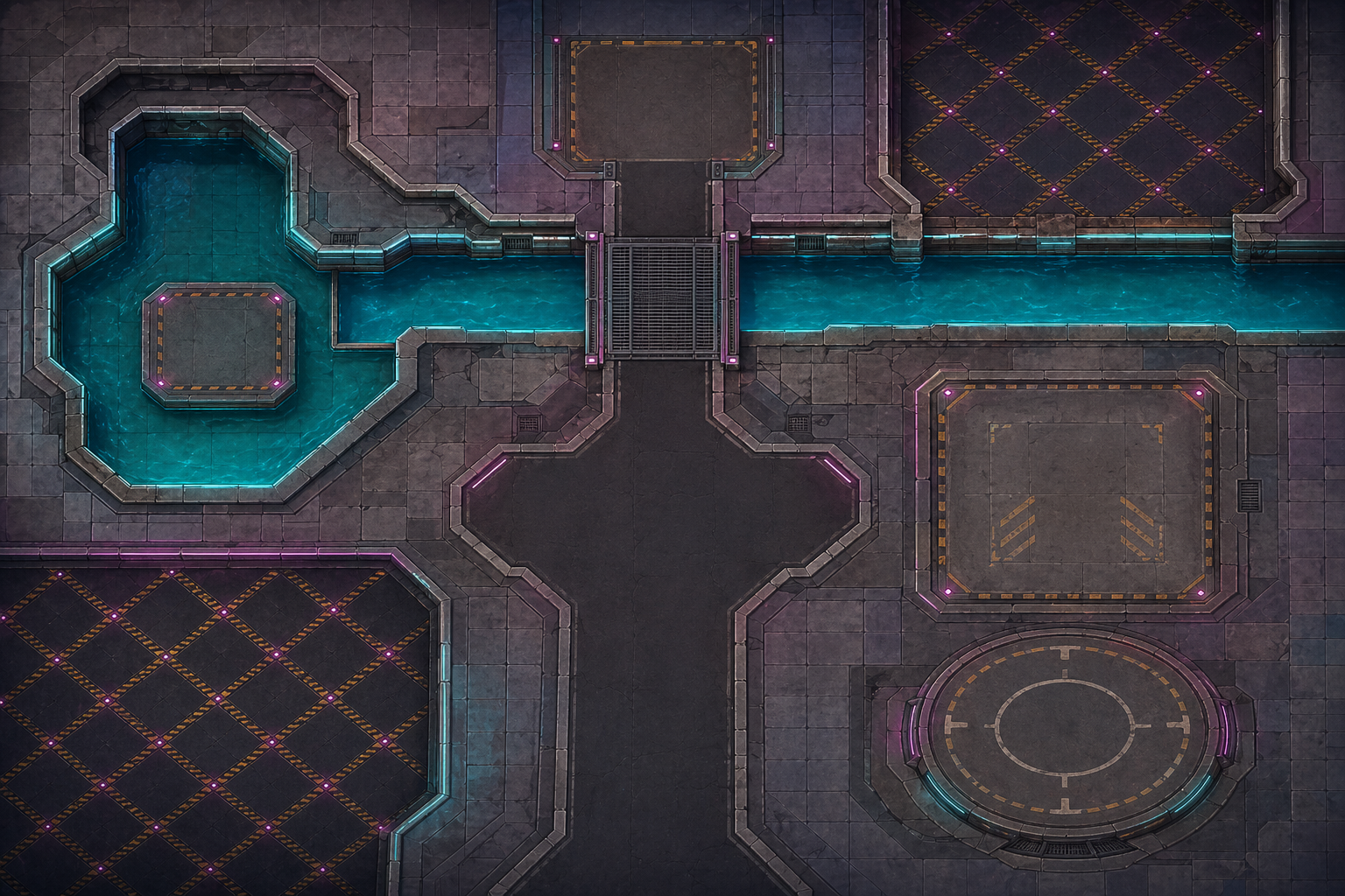 Ground-only cyberpunk canal RPG base map