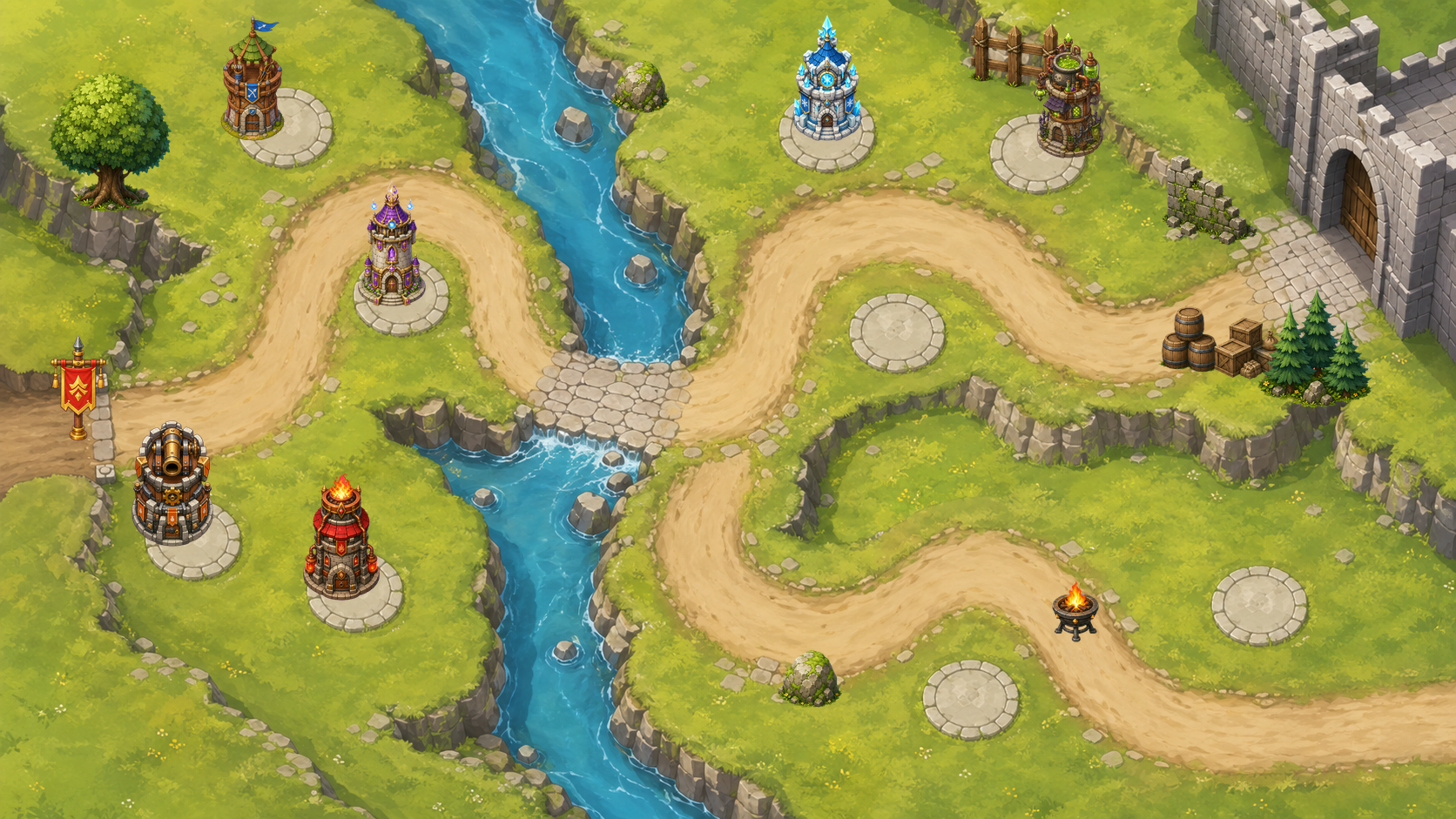 Forest Pass Defense Godot tower-defense map