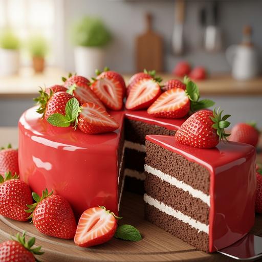 Bolo de Chocolate com Cobertura de Morango