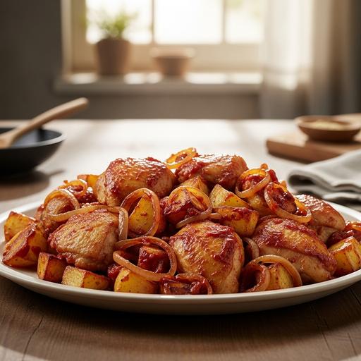Frango com Molho de Tomate e Batatas