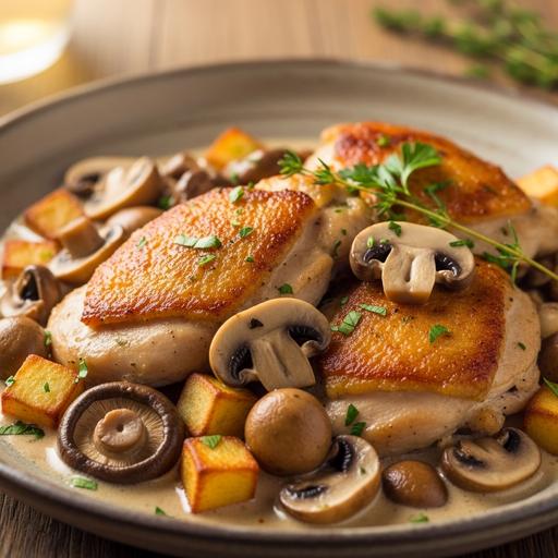 Frango ao Molho de Cogumelos com Batatas