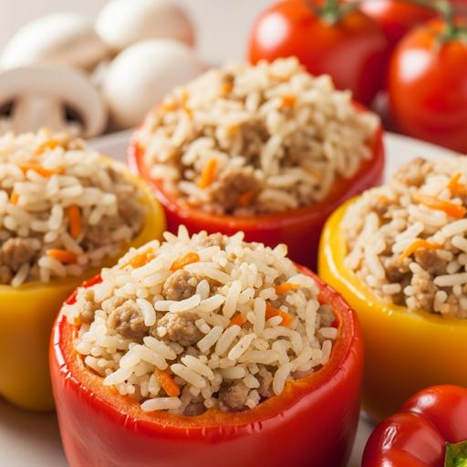 Pimentões Recheados com Arroz e Carne Moída Caseira