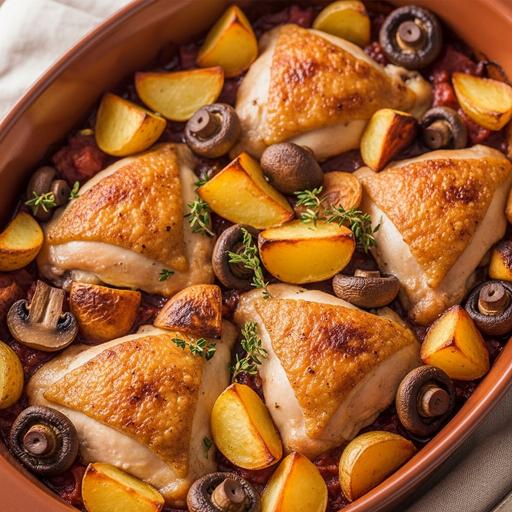 Cassola de Frango com Cogumelos e Batatas