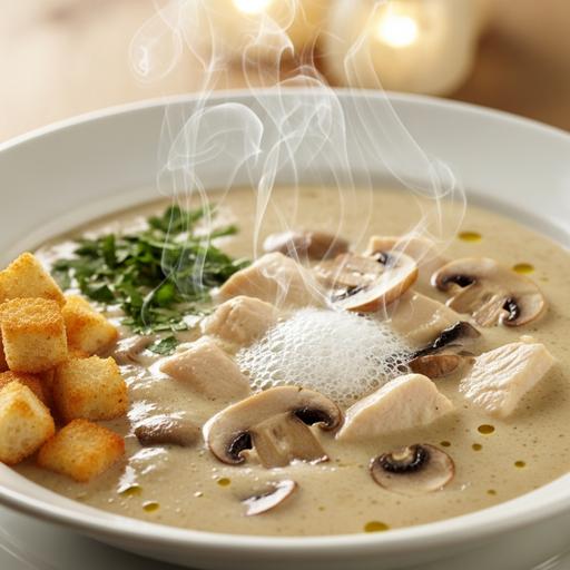 Sopa de Cogumelos com Frango e Creme