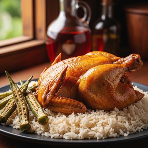 Frango com Quiabo e Arroz Grelhado