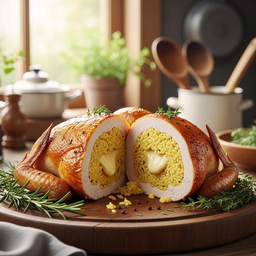 Frango Recheado com Arroz e Queijo
