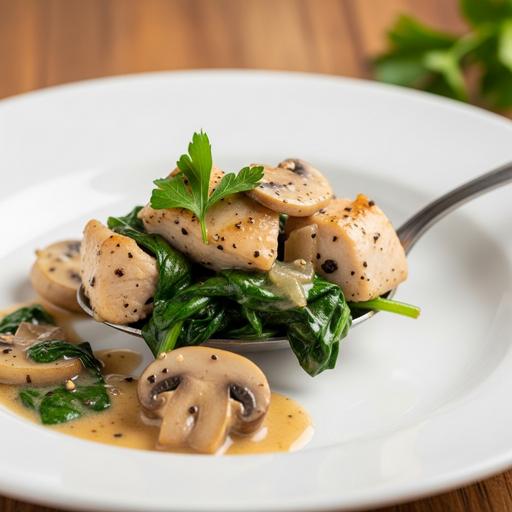 Cassoulet de Frango com Cogumelos e Espinafre