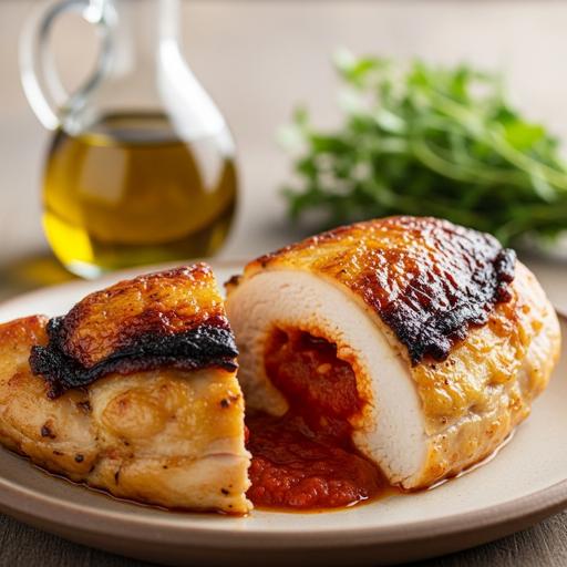 Frango Recheado com Molho de Tomate e Queijo