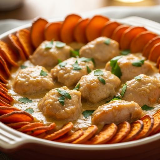 Cassola de Frango com Batata Doce e Molho Cremoso