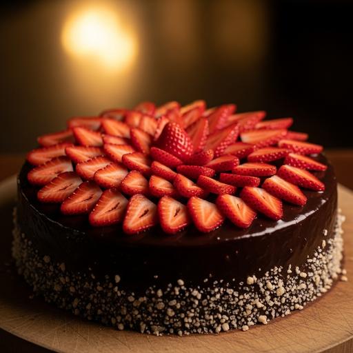 Bolo de Chocolate com Cobertura de Morango