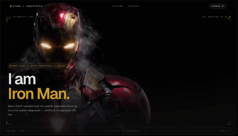 JARVIS Cinematic - Futuristic Iron Man HUD Next.js Landing Page preview