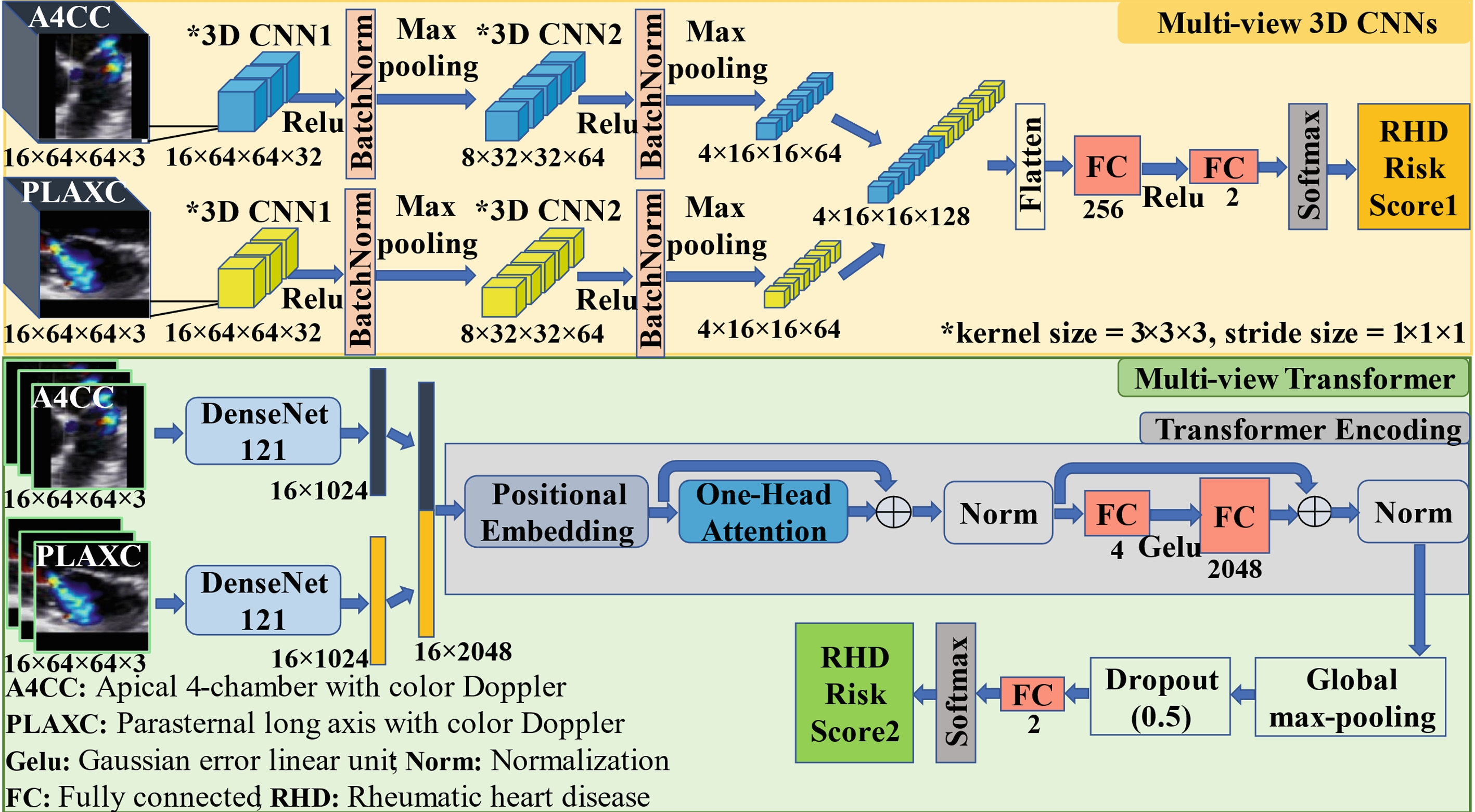 Fig. 3.所采用的3D卷积神经网络（CNN）和Transformer的结构