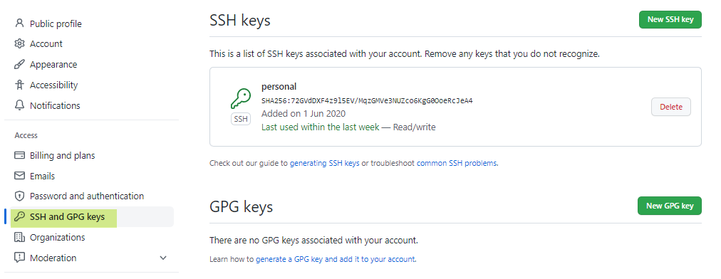 Add New SSH key