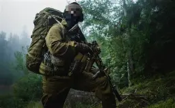 Image d'un joueur d'airsoft en tenue tactique
