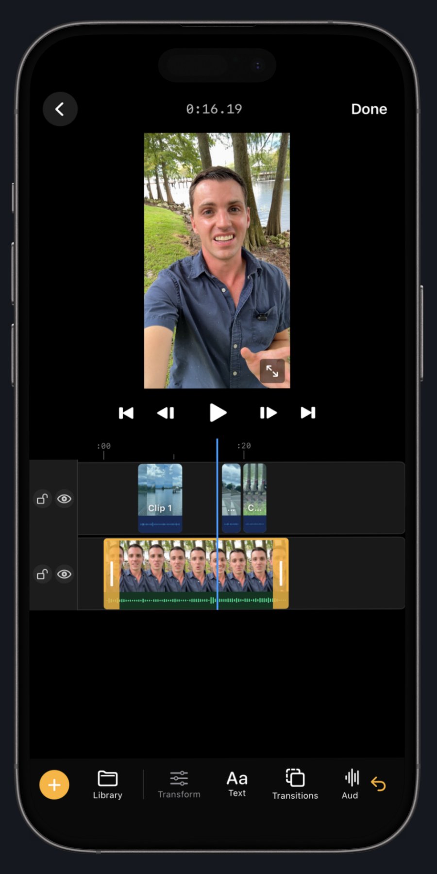 PrompterCam timeline editor on iPhone