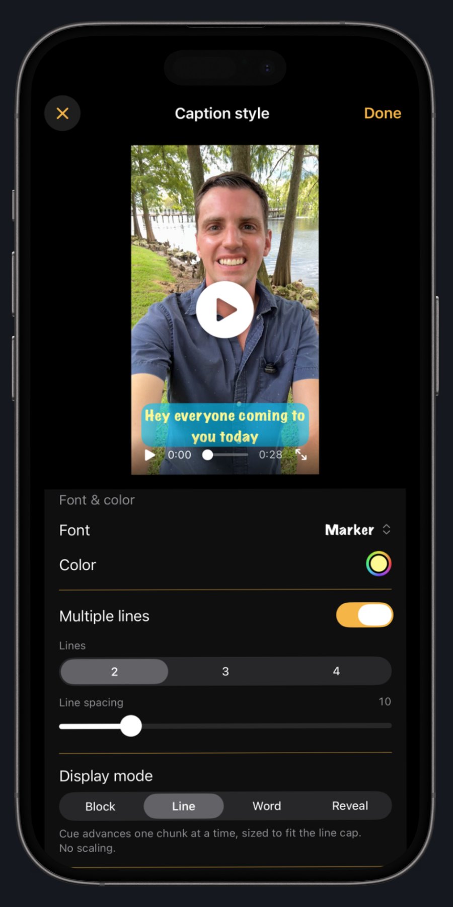 PrompterCam AI captions on iPhone