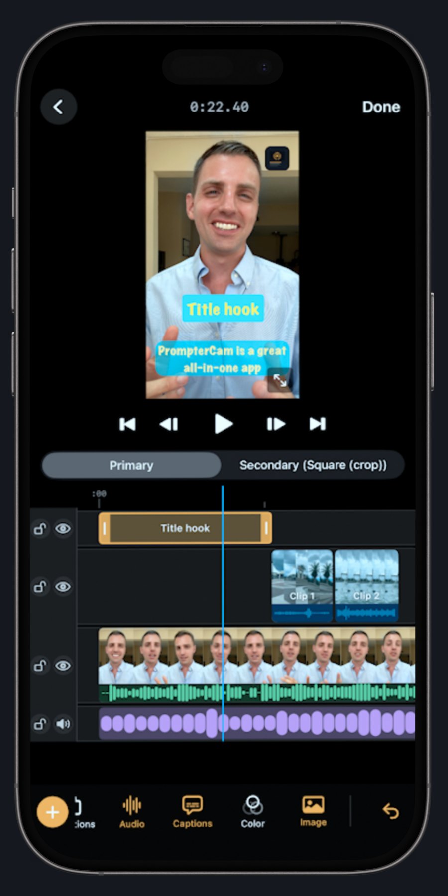PrompterCam layers on iPhone