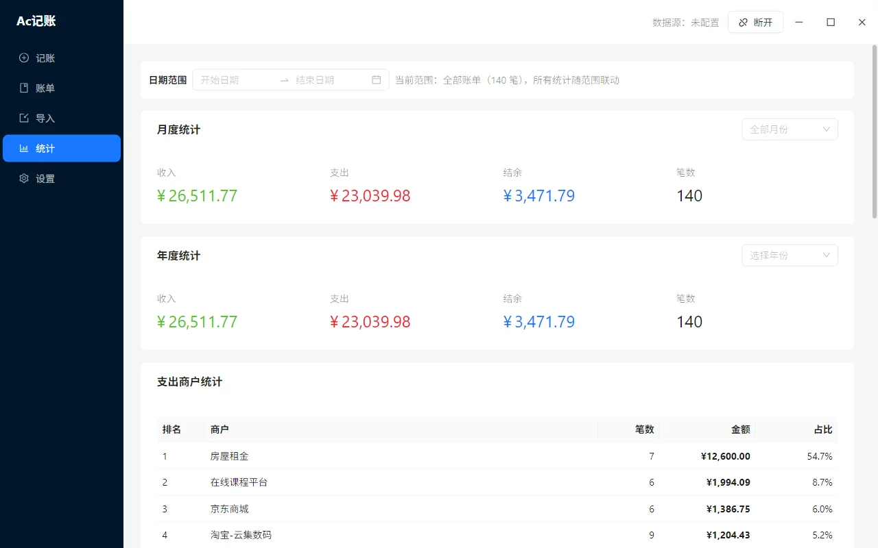 AcLedger 统计页