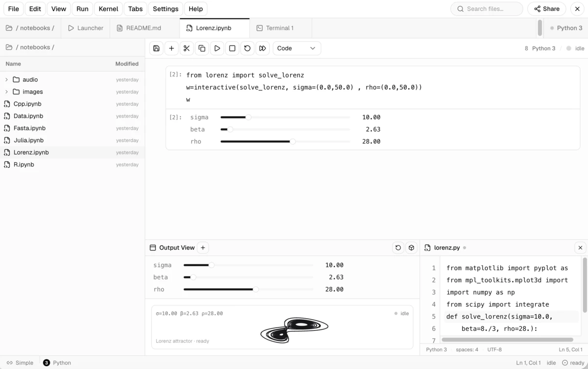 Working JupyterLab-style interface reconstructed from the sketch