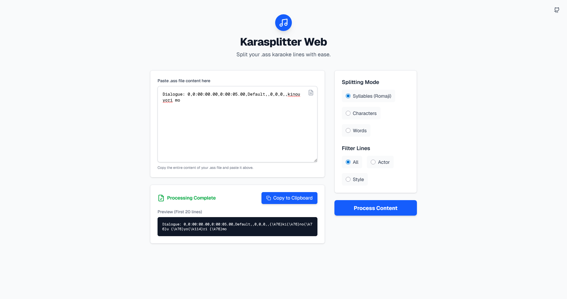 Karasplitter Web Preview
