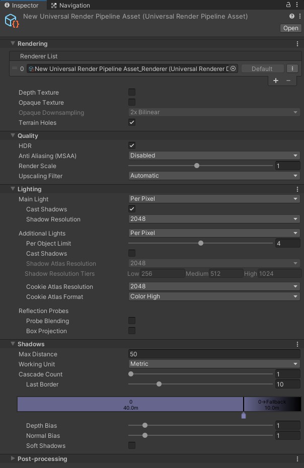 URPAsset设置面板