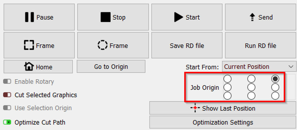 Job origin button selection