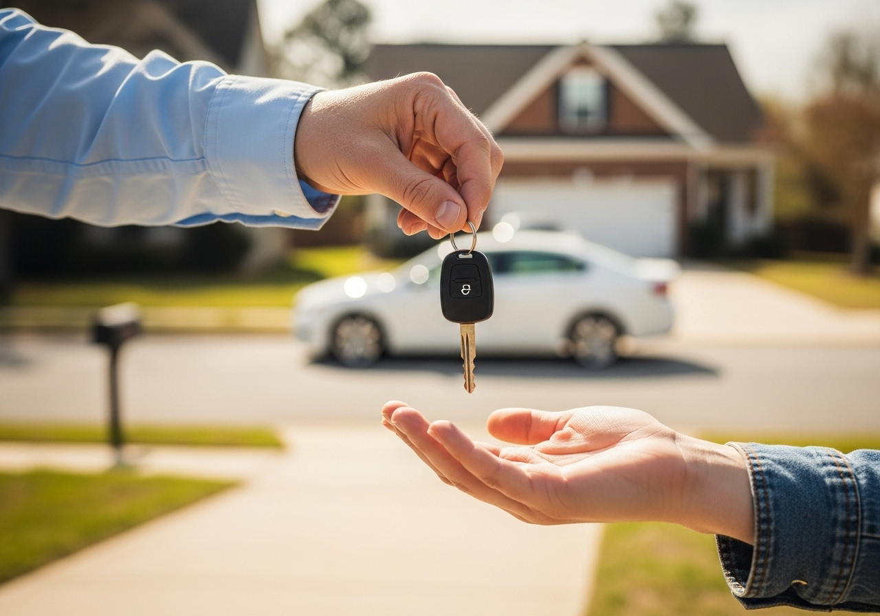 Driver receiving car keys after resolving DWI in NC, highlighting NC DWI insurance solutions.