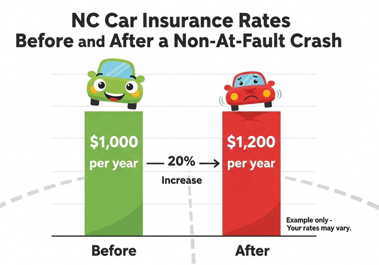 Chart showing car insurance rate hike in NC after a non-at-fault accident, based on claims history.