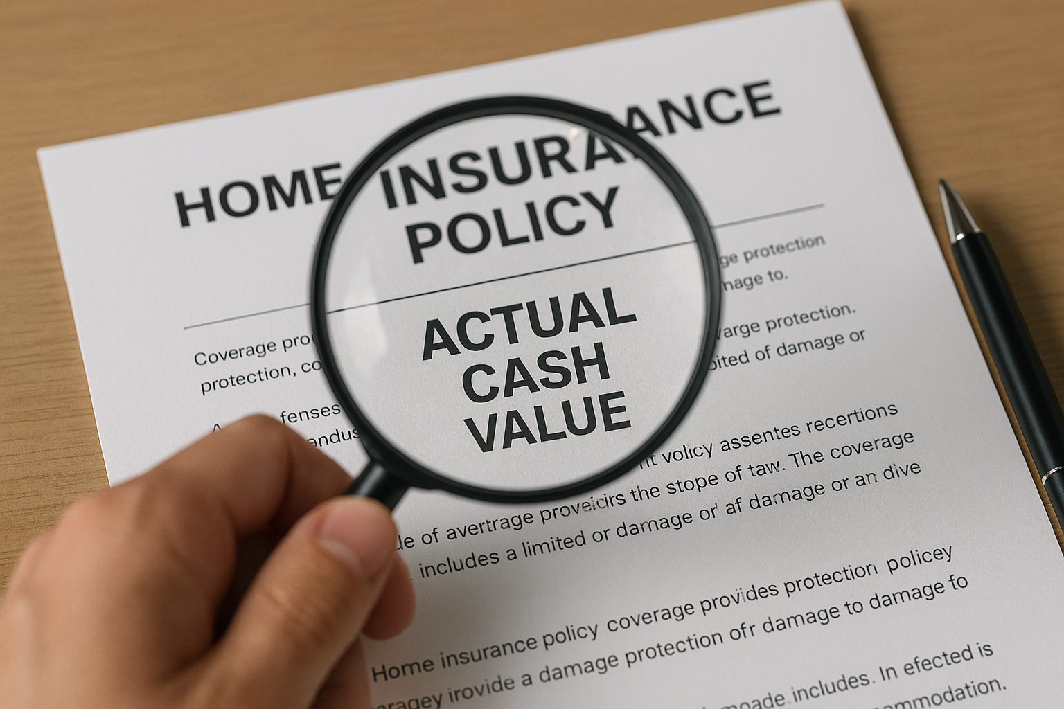 A magnifying glass held over an insurance policy document, focusing on the fine print