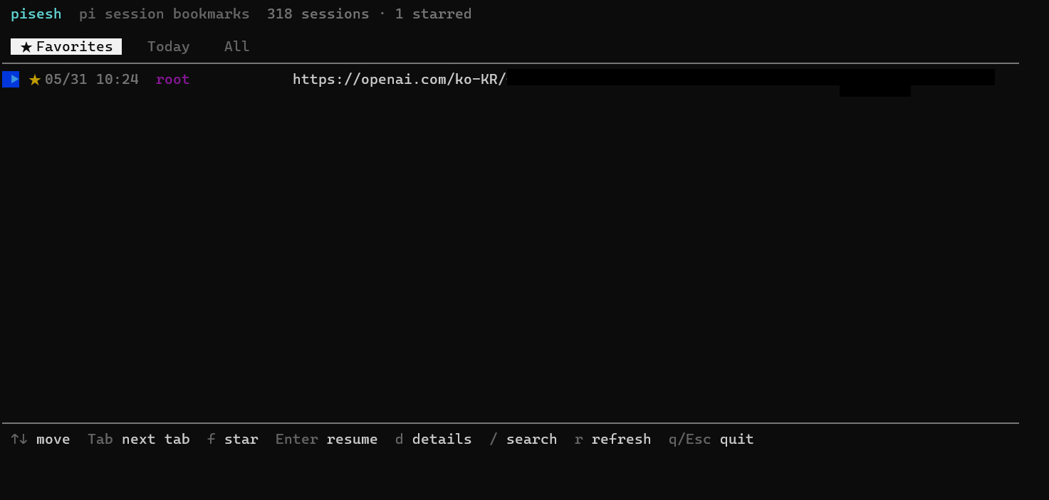 pisesh Favorites tab in a real Windows Terminal session