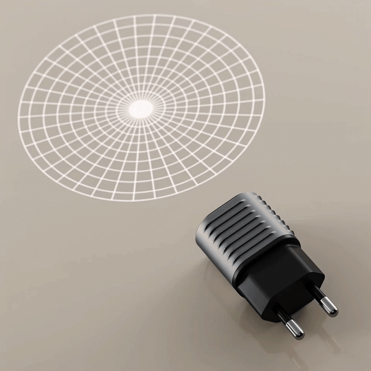 The Super Tiny against a thin wireframe globe backdrop