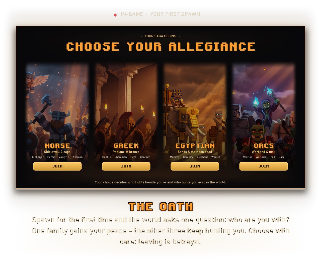 The Oath - in-game menu: choose your allegiance on first spawn