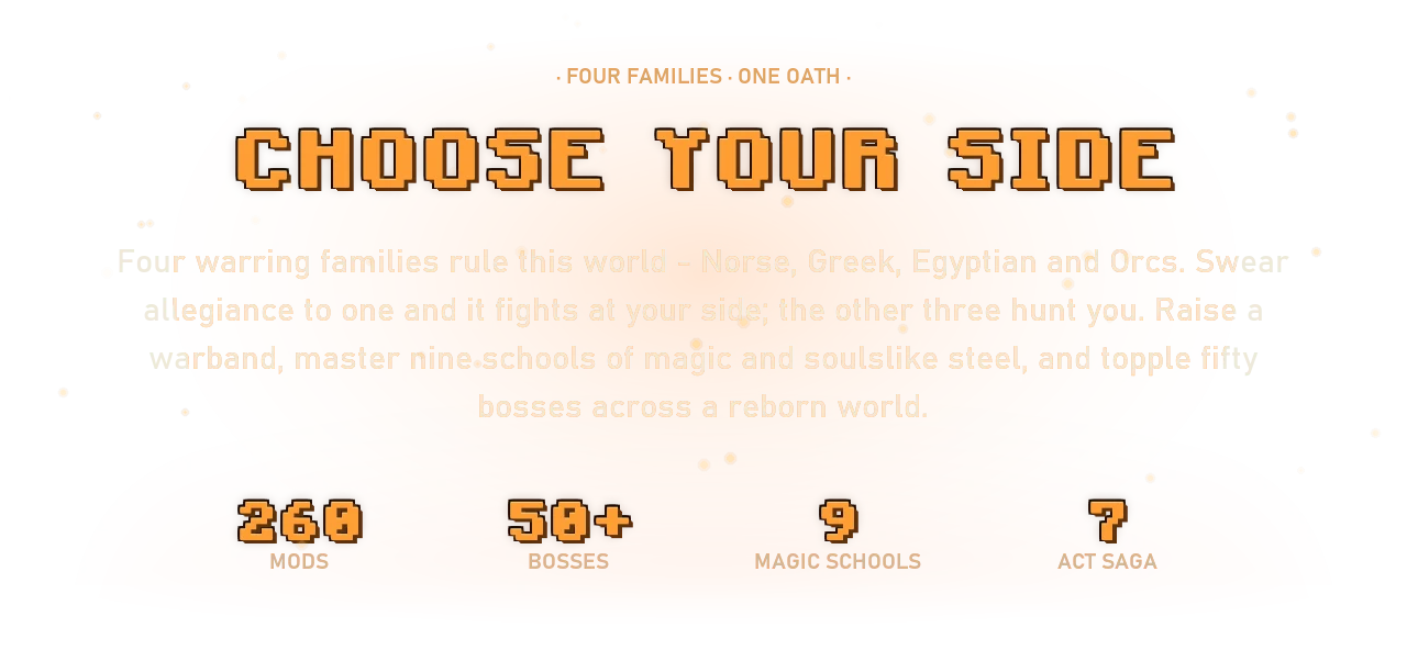 Choose your side - four warring families: Norse, Greek, Egyptian, Orcs